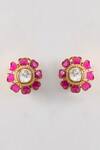 Shop_Karisa Designs_Red Stones, Beads Floral 22kt Gold Plated Earrings _at_Aza_Fashions