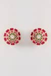 Shop_Karisa Designs_Red Beads, Stones Phool Kundan Earrings _at_Aza_Fashions
