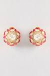 Shop_Karisa Designs_Pink Stones, Beads Kira Moissanite Stud Earrings _at_Aza_Fashions