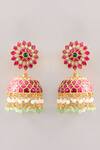 Shop_Karisa Designs_Pink Stones, Beads, Pearls Dharini Kundan Jhumkas _at_Aza_Fashions