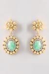 Shop_Karisa Designs_Gold Plated Gemstones, Beads Rani Moissanite Stone Earrings _at_Aza_Fashions