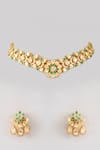 Shop_Karisa Designs_Green Stones Shereen Moissanite Necklace Set _at_Aza_Fashions