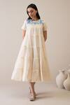 Buy_Roohbyridhimaa_Ivory Silk Organza Embroidery Round Neck Afsaa Dress _at_Aza_Fashions