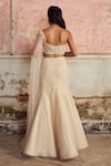 Shop_Piri India_Ivory Tulle, Chanderi, Net Embroidery, Sequins Asymmetric Hand Lehenga Set _at_Aza_Fashions