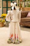 Shop_Fayon Kids_Off White Cotton Fabric Flowers, Pom-poms Designer Lehenga And Blouse Set _at_Aza_Fashions