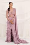 Buy_Aurouss_Pink Mesh, Tulle Beads, Sequins Scoop Neck Rose Embellished Bodysuit _at_Aza_Fashions