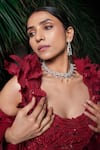 Shop_Aurouss_Red Organza, Satin, Twill Sequins, Embroidery Scoop Neck Gown With Cape _Online