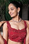 Aurouss_Red Organza, Satin, Spandex, Twill Sequins, Beads, Embroidery Round Skirt Set _Online_at_Aza_Fashions