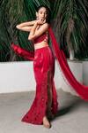 Aurouss_Red Organza, Satin, Spandex, Twill Sequins, Beads, Embroidery Round Skirt Set _at_Aza_Fashions