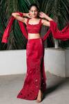 Aurouss_Red Organza, Satin, Spandex, Twill Sequins, Beads, Embroidery Round Skirt Set _Online