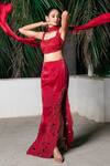 Buy_Aurouss_Red Organza, Satin, Spandex, Twill Sequins, Beads, Embroidery Round Skirt Set _Online