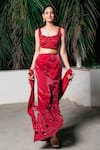 Buy_Aurouss_Red Organza, Satin, Spandex, Twill Sequins, Beads, Embroidery Round Skirt Set _at_Aza_Fashions
