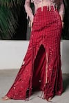 Buy_Aurouss_Red Organza, Satin, Twill, Net, Mesh Embroidery, Designer Skirt And Body Suit Set 