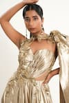 Buy_Aurouss_Gold Satin, Tulle Embroidery Asymmetric Liquid Designer Gown _Online_at_Aza_Fashions