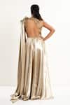Aurouss_Gold Satin, Tulle Embroidery Asymmetric Liquid Designer Gown _Online_at_Aza_Fashions