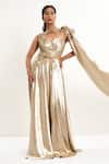 Shop_Aurouss_Gold Satin, Tulle Embroidery Asymmetric Liquid Designer Gown _Online_at_Aza_Fashions