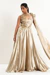 Buy_Aurouss_Gold Satin, Tulle Embroidery Asymmetric Liquid Designer Gown _at_Aza_Fashions