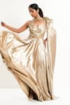 Shop_Aurouss_Gold Satin, Tulle Embroidery Asymmetric Liquid Designer Gown 