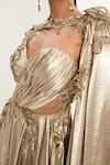Aurouss_Gold Satin, Tulle Embroidery Asymmetric Liquid Designer Gown _Online