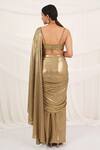 Aurouss_Gold Lycra, Tulle Beads, Sequins Round Neck Pre-draped Saree Set _Online_at_Aza_Fashions