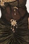 Buy_Aurouss_Black Satin, Tulle Beads, Embroidery Sweetheart Gold Draped Skirt And Corset Set 