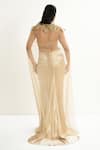 Aurouss_Gold Satin, Tulle Beads, Sequins Plunge Liquid Designer Cape And Draped Skirt _Online_at_Aza_Fashions
