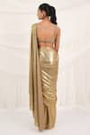 Aurouss_Gold Lycra, Tulle, Mesh Beads, Sequins, Embroidery Foilflex Pre-draped Saree Set _Online_at_Aza_Fashions