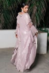Aurouss_Lilac Georgette, Satin, Twill Sequins, Beads Round Neck Embroidered Kaftan _Online_at_Aza_Fashions