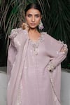 Shop_Aurouss_Lilac Georgette, Satin, Twill Sequins, Beads Round Neck Embroidered Kaftan _Online_at_Aza_Fashions
