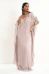Shop_Aurouss_Lilac Georgette, Satin, Twill Sequins, Beads Round Neck Embroidered Kaftan _Online
