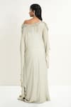 Aurouss_Green Georgette, Satin, Twill Sequins Asymmetric Embroidered Kaftan _Online_at_Aza_Fashions