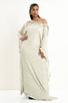 Buy_Aurouss_Green Georgette, Satin, Twill Sequins Asymmetric Embroidered Kaftan _at_Aza_Fashions