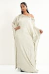 Buy_Aurouss_Green Georgette, Satin, Twill Sequins Asymmetric Embroidered Kaftan _Online_at_Aza_Fashions