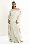 Aurouss_Green Georgette, Satin, Twill Sequins Asymmetric Embroidered Kaftan _at_Aza_Fashions