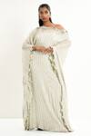 Buy_Aurouss_Green Georgette, Satin, Twill Sequins Asymmetric Embroidered Kaftan 