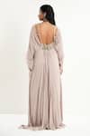 Aurouss_Gray Georgette Embroidery Square Neck Grey Foil Work Buti Kaftan _Online_at_Aza_Fashions