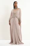 Buy_Aurouss_Gray Georgette Embroidery Square Neck Grey Foil Work Buti Kaftan _Online_at_Aza_Fashions