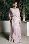 Buy_Aurouss_Gray Georgette Embroidery Square Neck Grey Foil Work Buti Kaftan _at_Aza_Fashions
