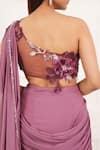 Buy_Aurouss_Purple Chiffon, Tulle Sequins, Beads, Designer Pre-draped Saree With Blouse _Online_at_Aza_Fashions