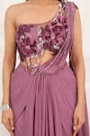 Shop_Aurouss_Purple Chiffon, Tulle Sequins, Beads, Designer Pre-draped Saree With Blouse _Online_at_Aza_Fashions