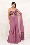 Buy_Aurouss_Purple Chiffon, Tulle Sequins, Beads, Designer Pre-draped Saree With Blouse _at_Aza_Fashions