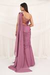Aurouss_Purple Chiffon, Tulle Sequins, Beads, Designer Pre-draped Saree With Blouse _Online_at_Aza_Fashions