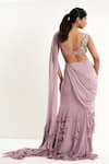 Aurouss_Pink Georgette, Tulle Beads, Embroidery Designer Pre-draped Saree With Blouse _Online_at_Aza_Fashions