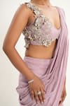 Aurouss_Pink Georgette, Tulle Beads, Embroidery Designer Pre-draped Saree With Blouse _at_Aza_Fashions