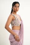 Shop_Aurouss_Pink Georgette, Tulle Beads, Embroidery Designer Pre-draped Saree With Blouse 