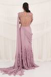 Aurouss_Pink Georgette, Tulle, Mesh Beads, Sequins Round Designer Pre-draped Saree Set _Online_at_Aza_Fashions