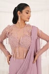 Buy_Aurouss_Pink Georgette, Tulle, Mesh Beads, Sequins Round Designer Pre-draped Saree Set 
