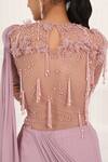 Shop_Aurouss_Pink Georgette, Tulle, Mesh Beads, Sequins Round Designer Pre-draped Saree Set 