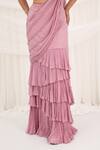 Buy_Aurouss_Pink Georgette, Mesh Beads, Embroidery Designer Pre-draped Saree And Blouse Set 