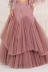 Shop_Aurouss_Pink Tulle, Georgette, Mesh, Organza Beads, Embroidery Rose Lehenga Set _Online_at_Aza_Fashions